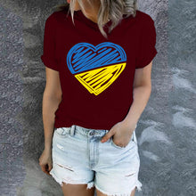 Load image into Gallery viewer, 2022 Summer Women Tops Ukraine Print T Shirts Bule And Yellow Heart
