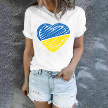 Load image into Gallery viewer, 2022 Summer Women Tops Ukraine Print T Shirts Bule And Yellow Heart
