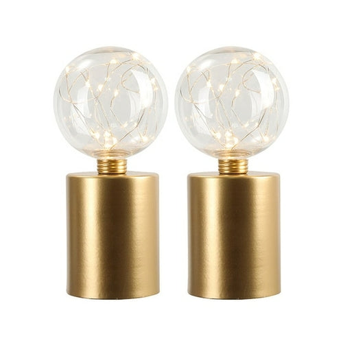 2pcs Gold Candle Holder Battery Powered Table Lamp 8 Inch Cordless