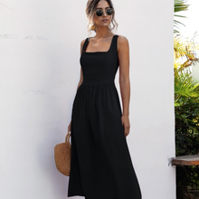 Load image into Gallery viewer, Sexy Backless Casual White Black Ruched Slip Midi Sundresses

