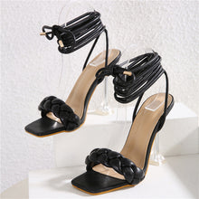 Load image into Gallery viewer, 2021 Summer Designer Women Weave Blue Clear Heels Sandals 9cm Fetish High Heels Lace Up Sandals Open Toe Prom Shoes Plus Size
