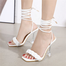 Load image into Gallery viewer, 2021 Summer Designer Women Weave Blue Clear Heels Sandals 9cm Fetish High Heels Lace Up Sandals Open Toe Prom Shoes Plus Size
