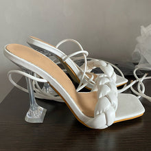 Load image into Gallery viewer, 2021 Summer Designer Women Weave Blue Clear Heels Sandals 9cm Fetish High Heels Lace Up Sandals Open Toe Prom Shoes Plus Size
