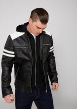 Load image into Gallery viewer, Men's Hawk Hooded PU Faux Leather Moto Jacket
