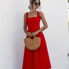 Load image into Gallery viewer, Sexy Backless Casual White Black Ruched Slip Midi Sundresses
