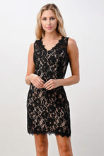 Load image into Gallery viewer, Mini Lace Dress Two Tone Lace V-Neck Dress
