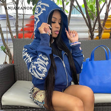 Load image into Gallery viewer, ANJAMANOR Letter Printed Zip Up Hoodie Streetwear Women Cyber Y2k
