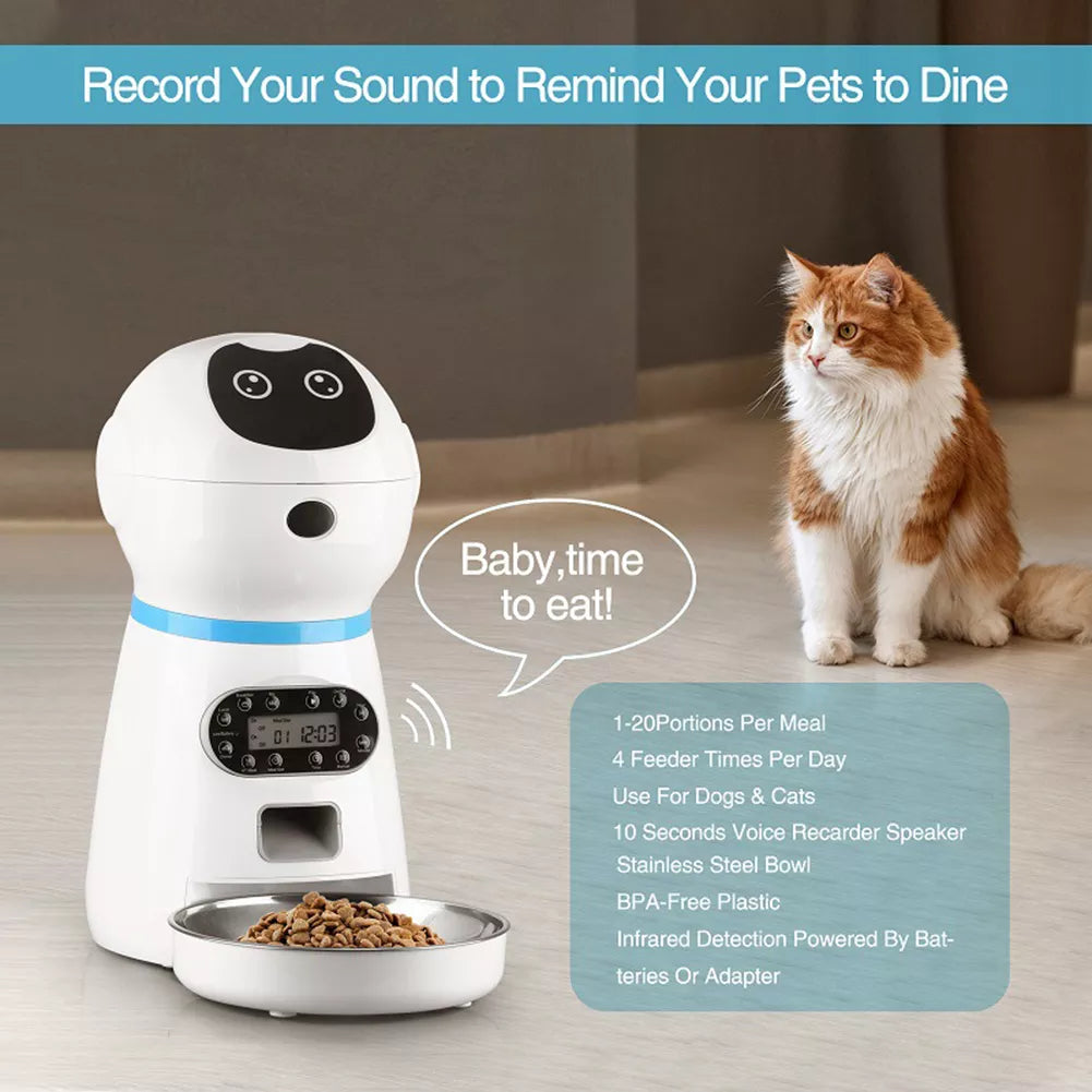 Automatic Pet Feeder Smart Stainless Steel Food Pan With Voice Record