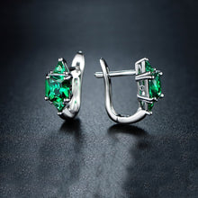 Load image into Gallery viewer, 3.00 CTW Princess Cut Green Emerald Hoop Earrings

