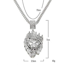 Load image into Gallery viewer, Pave King of the Jungle Lion Crown Pendant Medallion Necklace in 18K
