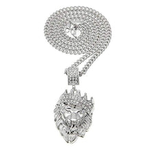 Load image into Gallery viewer, Pave King of the Jungle Lion Crown Pendant Medallion Necklace in 18K
