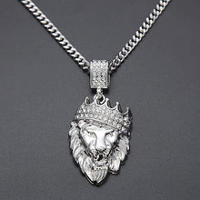 Load image into Gallery viewer, Pave King of the Jungle Lion Crown Pendant Medallion Necklace in 18K
