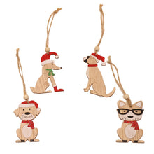 Load image into Gallery viewer, 4pcs Creative Red Hat Dog Wooden Craft Christmas Tree Decor Pendant
