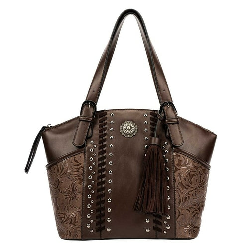 Celela Women Hand Bag Fringe Studs Stitch Embossed Hobo Handbag Tote