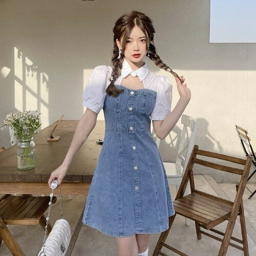 Denim dress women's 2022 new summer small slim short skirt chic unique