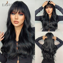 Load image into Gallery viewer, Easihair Dark Brown Black Long Wavy Synthetic Wigs With Bang Natural
