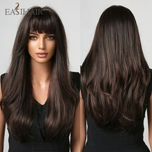 Load image into Gallery viewer, Easihair Dark Brown Black Long Wavy Synthetic Wigs With Bang Natural
