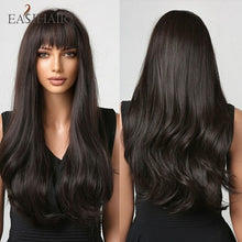 Load image into Gallery viewer, Easihair Dark Brown Black Long Wavy Synthetic Wigs With Bang Natural
