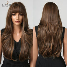Load image into Gallery viewer, Easihair Dark Brown Black Long Wavy Synthetic Wigs With Bang Natural
