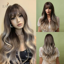 Load image into Gallery viewer, Easihair Dark Brown Black Long Wavy Synthetic Wigs With Bang Natural
