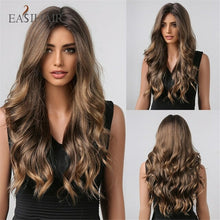 Load image into Gallery viewer, Easihair Dark Brown Black Long Wavy Synthetic Wigs With Bang Natural
