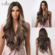 Load image into Gallery viewer, Easihair Dark Brown Black Long Wavy Synthetic Wigs With Bang Natural
