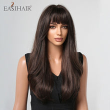 Load image into Gallery viewer, Easihair Dark Brown Black Long Wavy Synthetic Wigs With Bang Natural
