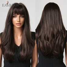 Load image into Gallery viewer, Easihair Dark Brown Black Long Wavy Synthetic Wigs With Bang Natural
