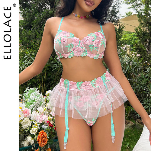Ellolace Ruffles Luxury Lace Lingeries Fairy Floral Embroidery