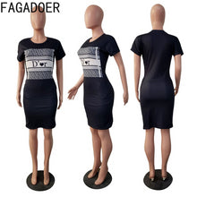 Load image into Gallery viewer, FAGADOER Color Women&#39;s Dress S 2XL Fashion Letter Print Casual Dress
