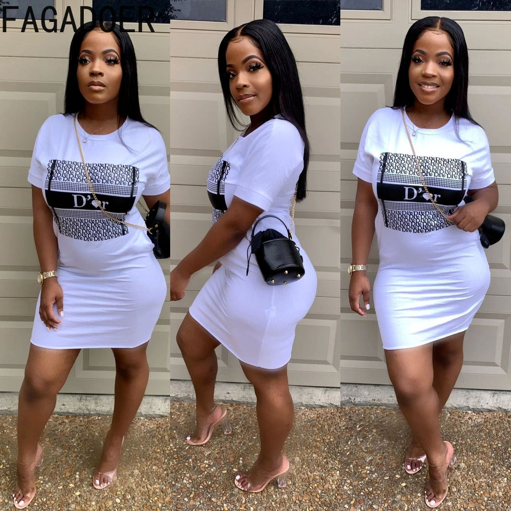 FAGADOER Color Women's Dress S 2XL Fashion Letter Print Casual Dress