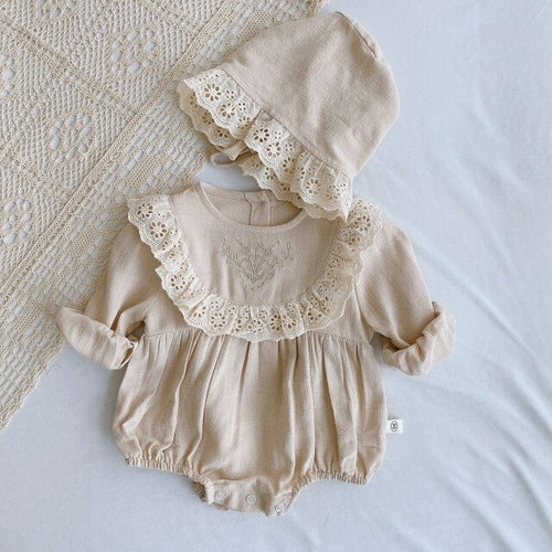 Free Hat 0 2Y Baby Lace Romper Autumn Baby Girl Full Sleeve Bodysuit