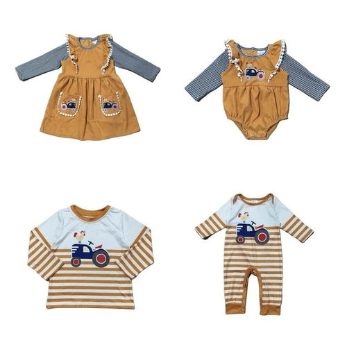 Girlymax 2 Colors Sibling Baby Girls Boys Cow Chick Stripe T shirt