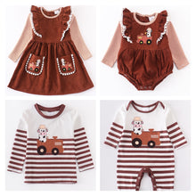 Load image into Gallery viewer, Girlymax 2 Colors Sibling Baby Girls Boys Cow Chick Stripe T shirt
