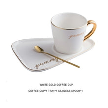 Load image into Gallery viewer, Rim Gold Ceramic Coffee Mug Tea Cup Saucer Set Porcelain
