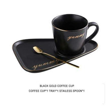 Load image into Gallery viewer, Rim Gold Ceramic Coffee Mug Tea Cup Saucer Set Porcelain
