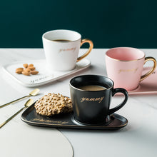 Load image into Gallery viewer, Rim Gold Ceramic Coffee Mug Tea Cup Saucer Set Porcelain
