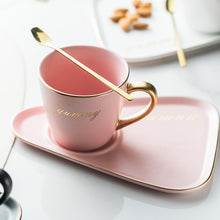Load image into Gallery viewer, Rim Gold Ceramic Coffee Mug Tea Cup Saucer Set Porcelain
