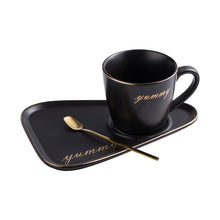 Load image into Gallery viewer, Rim Gold Ceramic Coffee Mug Tea Cup Saucer Set Porcelain
