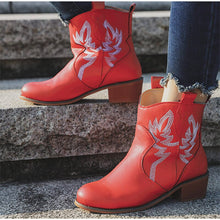 Load image into Gallery viewer, Women Ankle Boots Chunky Heels Embroidered Slip On Wedges Short Plush
