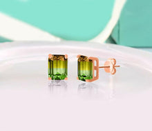 Load image into Gallery viewer, 5.00 Ctw Emerald Cut Citrine/Emerald Stud Earringsin 18K Rose Gold
