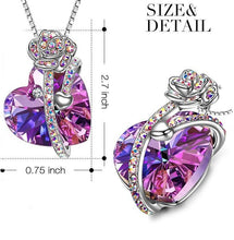 Load image into Gallery viewer, Iridescent Amethyst Gemstone Crystal Rose Heart Necklace in 14K White
