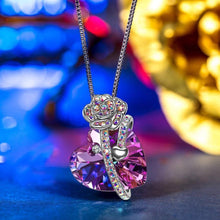 Load image into Gallery viewer, Iridescent Amethyst Gemstone Crystal Rose Heart Necklace in 14K White
