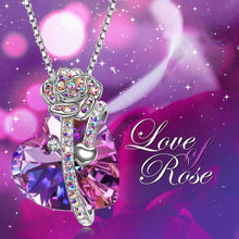 Load image into Gallery viewer, Iridescent Amethyst Gemstone Crystal Rose Heart Necklace in 14K White

