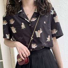 Load image into Gallery viewer, HOUZHOU Harajuku White Blouses Women Short Sleeve Sweet Vintage Shirts
