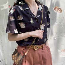 Load image into Gallery viewer, HOUZHOU Harajuku White Blouses Women Short Sleeve Sweet Vintage Shirts
