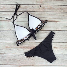 Load image into Gallery viewer, Push Up Bikini 2021 New Swimwear Women Tassel Black Ball Leopard Plus Size Swimsuit Bathing Suit Summer Biquini Summer Party XL
