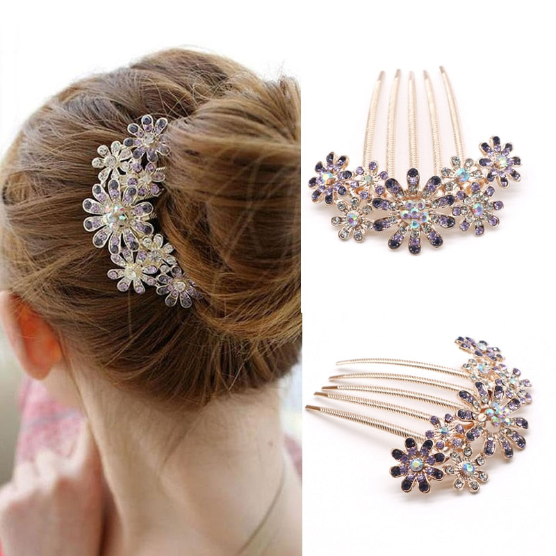 Hair Accessories Hairpins Beautiful Crystal Rhinestone Petal Comb