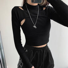 Load image into Gallery viewer, Hollow Knitted Crop Tops Women New Fitness Fake Two-piece T-shirt
