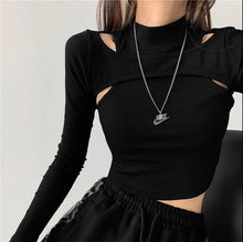 Load image into Gallery viewer, Hollow Knitted Crop Tops Women New Fitness Fake Two-piece T-shirt
